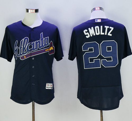 Braves #29 John Smoltz Navy Blue Flexbase Authentic Collection Stitched MLB Jersey - Click Image to Close